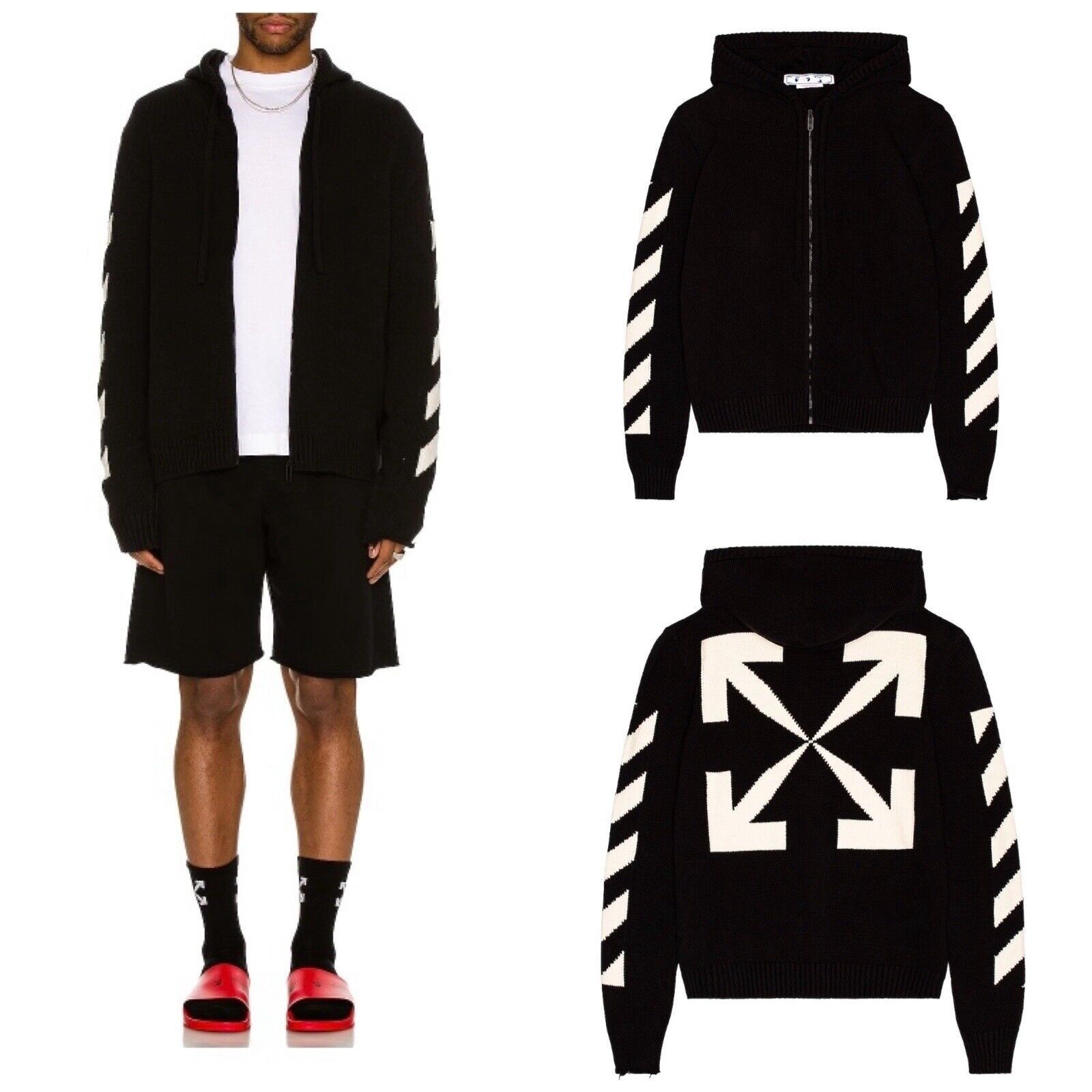 Off-White C/O Virgil Abloh Diagonal Full Zip Knit Hoodie
